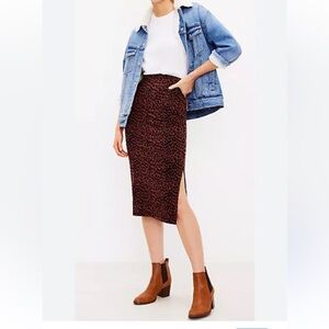 LOFT MIDI Brown and Black Animal Print Pencil Skirt
